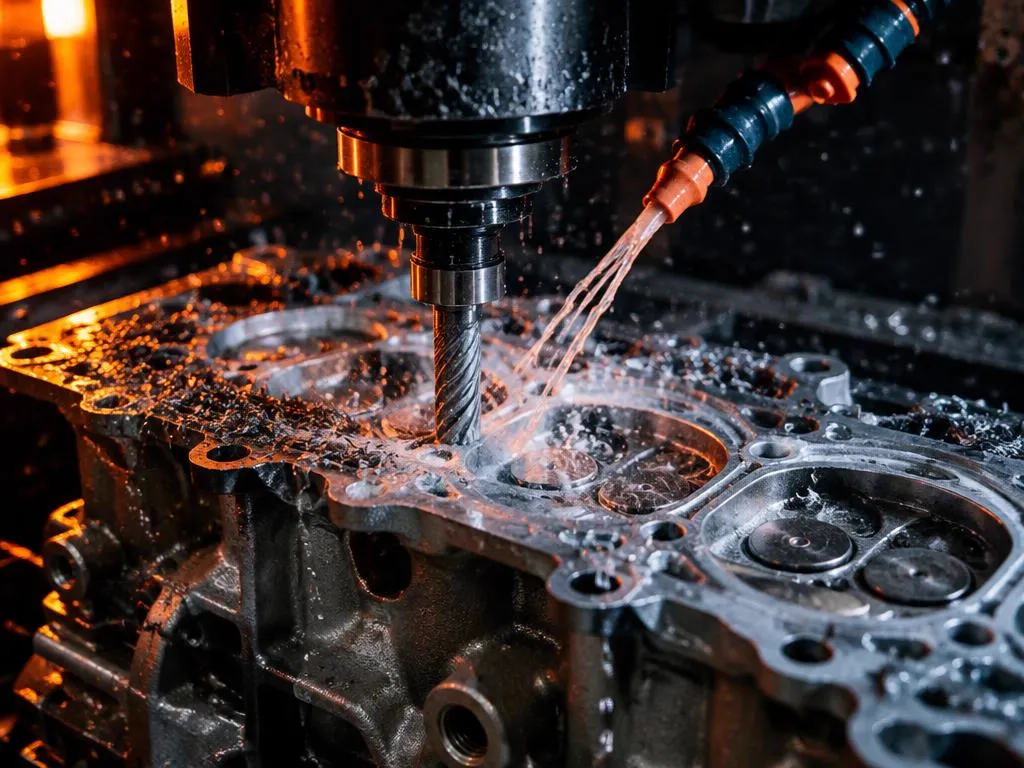 Usinagem de cabeçote em máquina de precisão